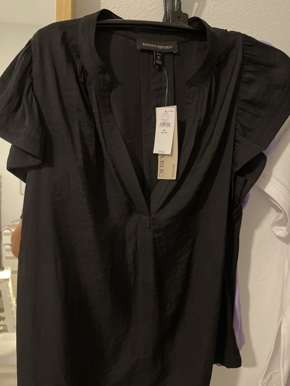 Banana Republic Ruffle-Sleeve XS Petite Black Top